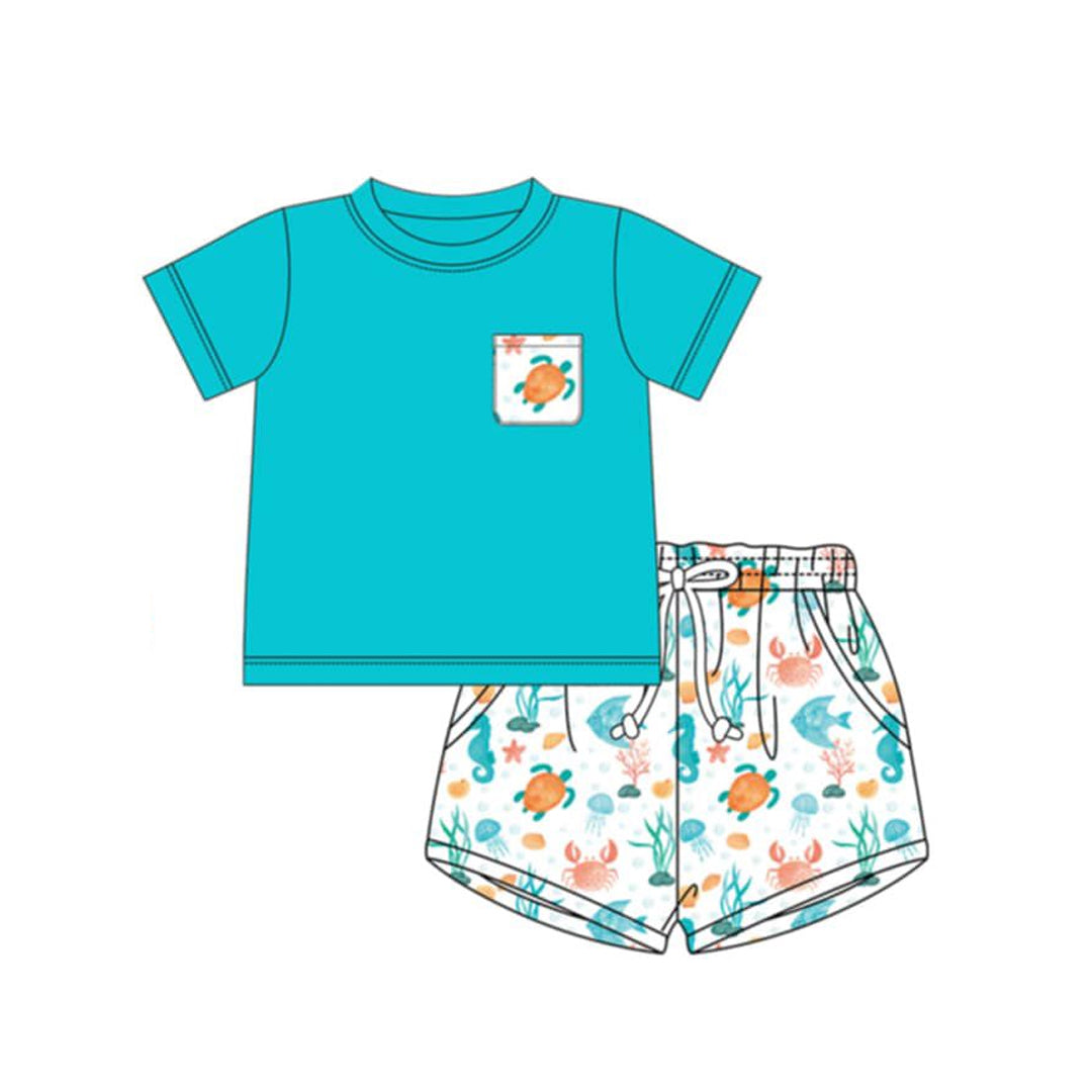 Turtle top matching shorts boy summer outfit preorder