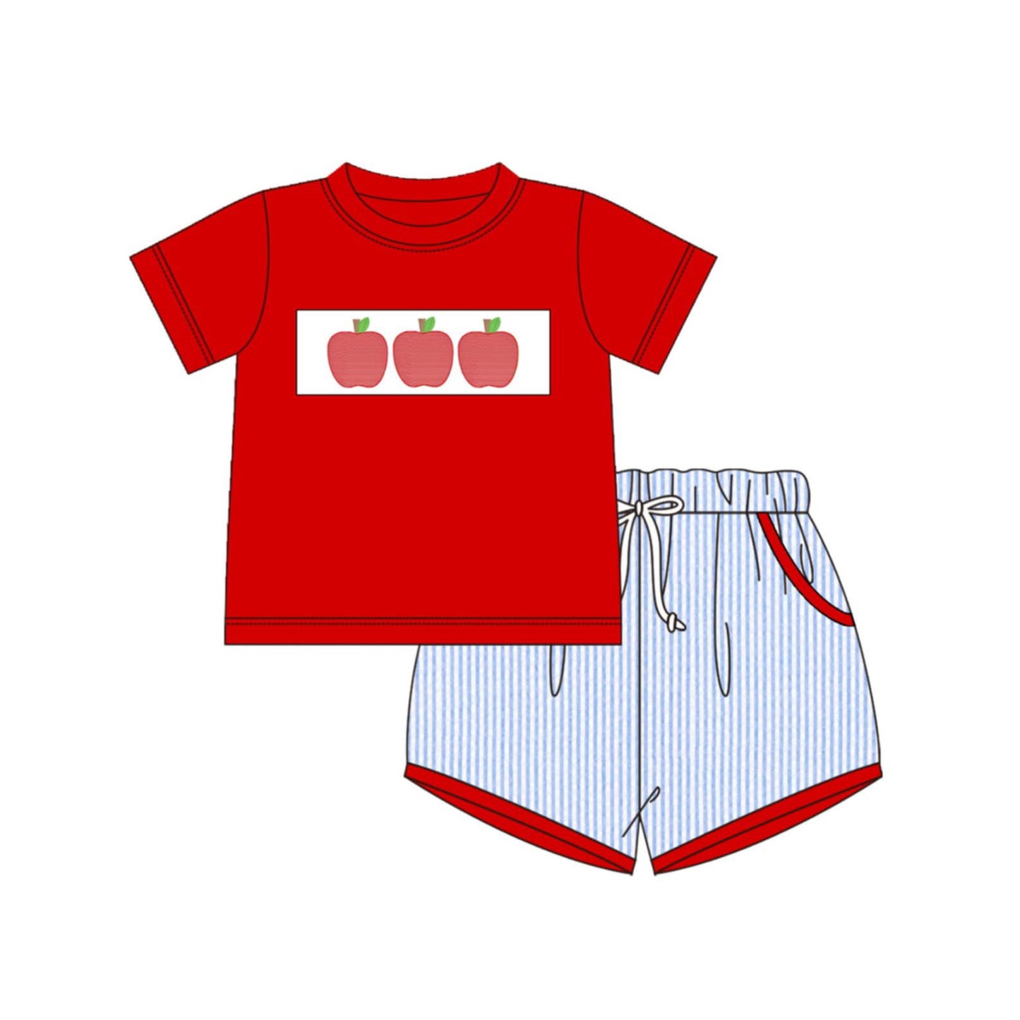 Back to school apple top matching shorts boy summer outfit preorder