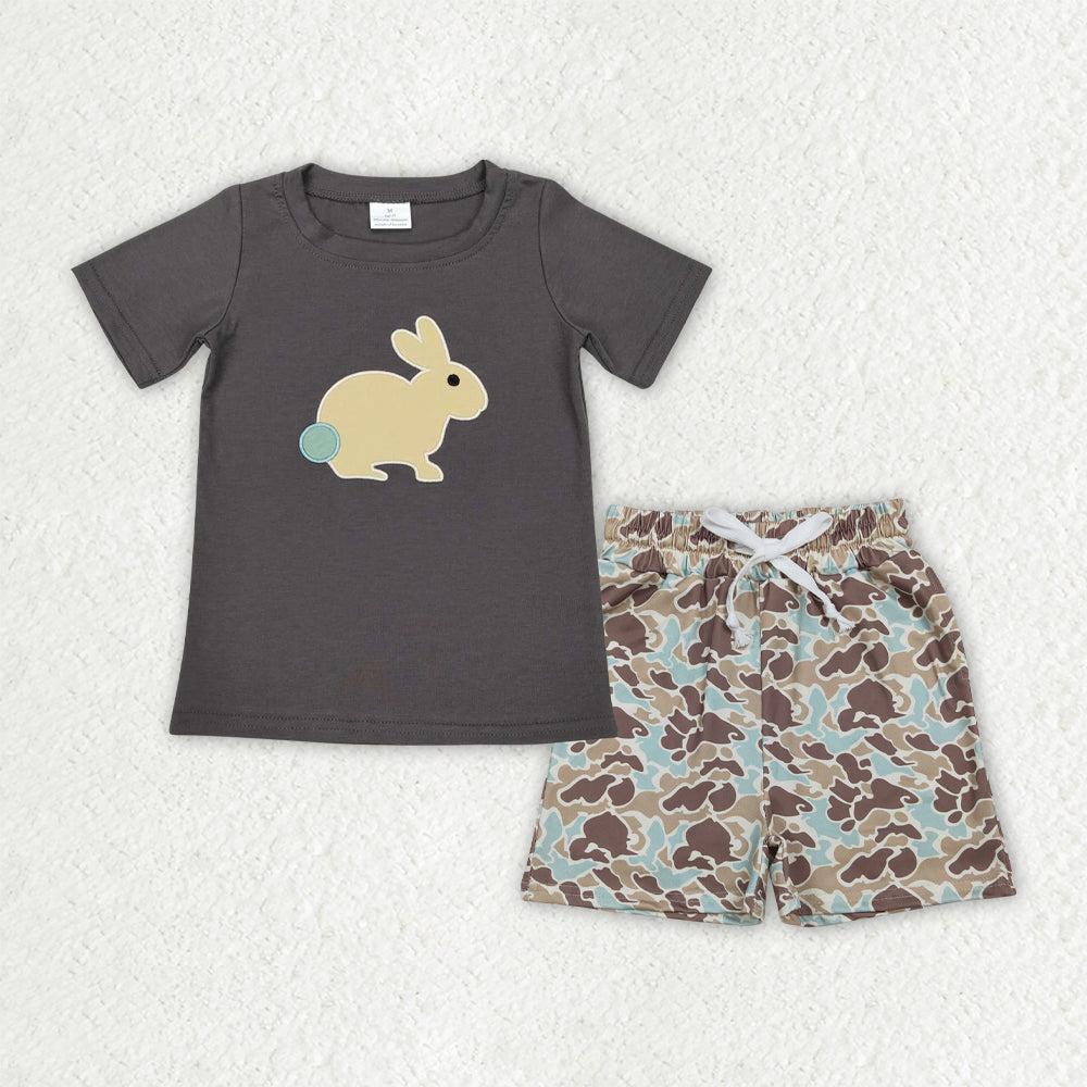 Embroidery bunny easter top matching shorts baby boy summer outfit