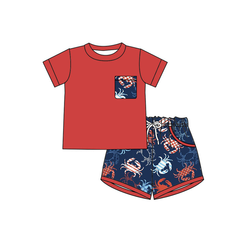 Pocket top matching crab shorts boy summer outfit preorder