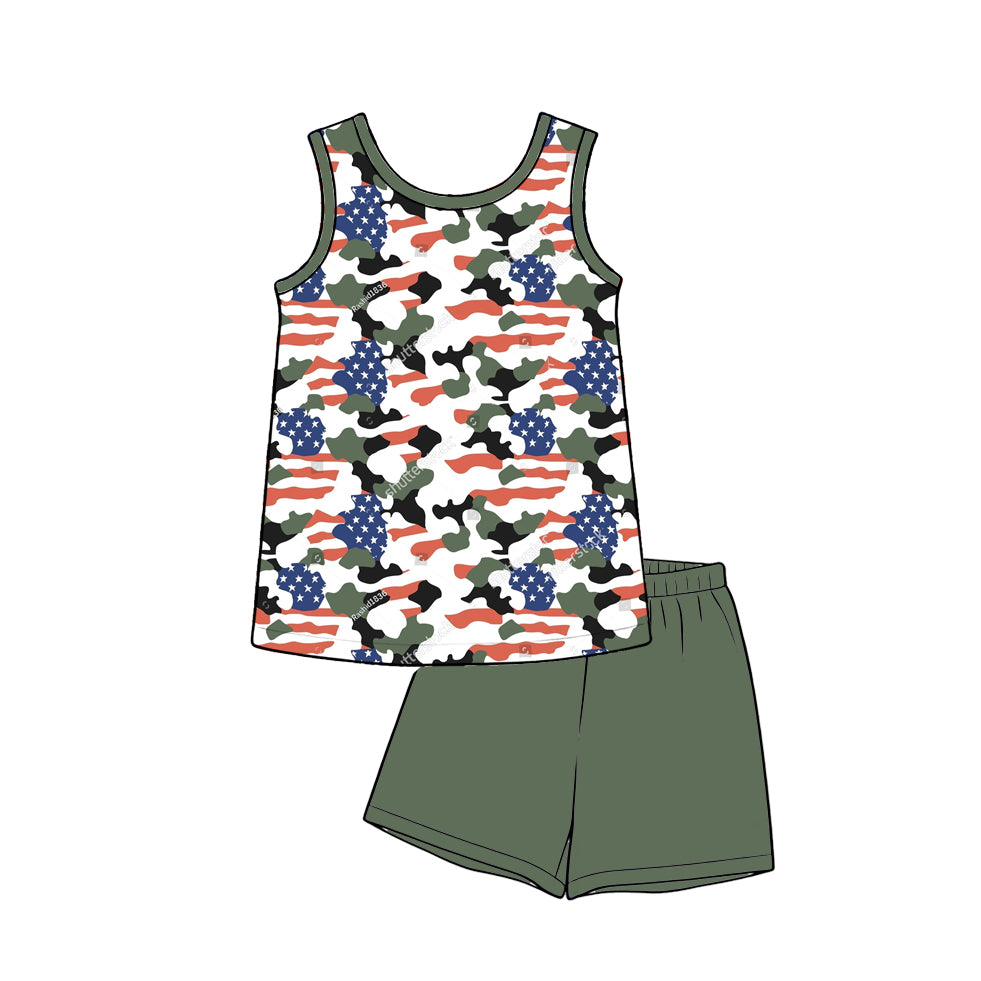 July 4th Camo print top matching shorts boy summer outfit preorder
