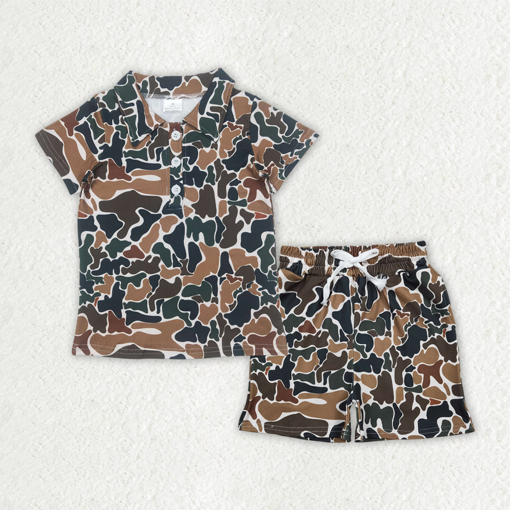Brown Camo pullover top matching shorts baby boy summer outfit