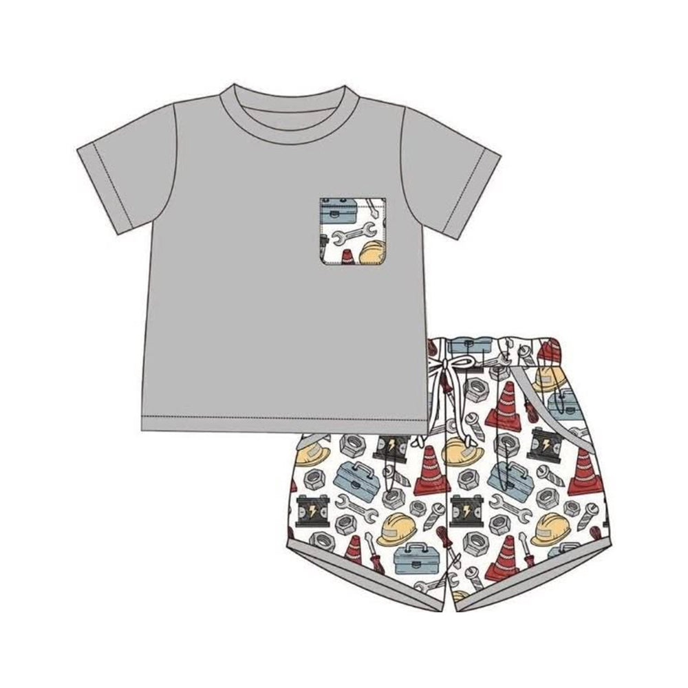 Tool print top matching shorts toddle baby boy outfit preorder
