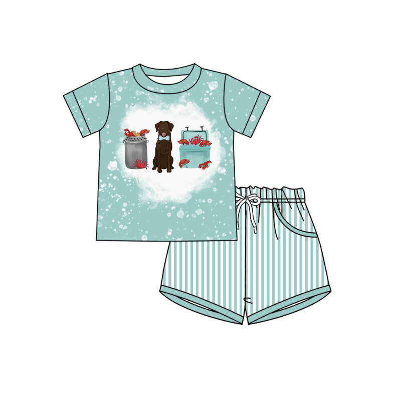 Crawfish dog print top matching shorts toddle baby boy outfit preorder