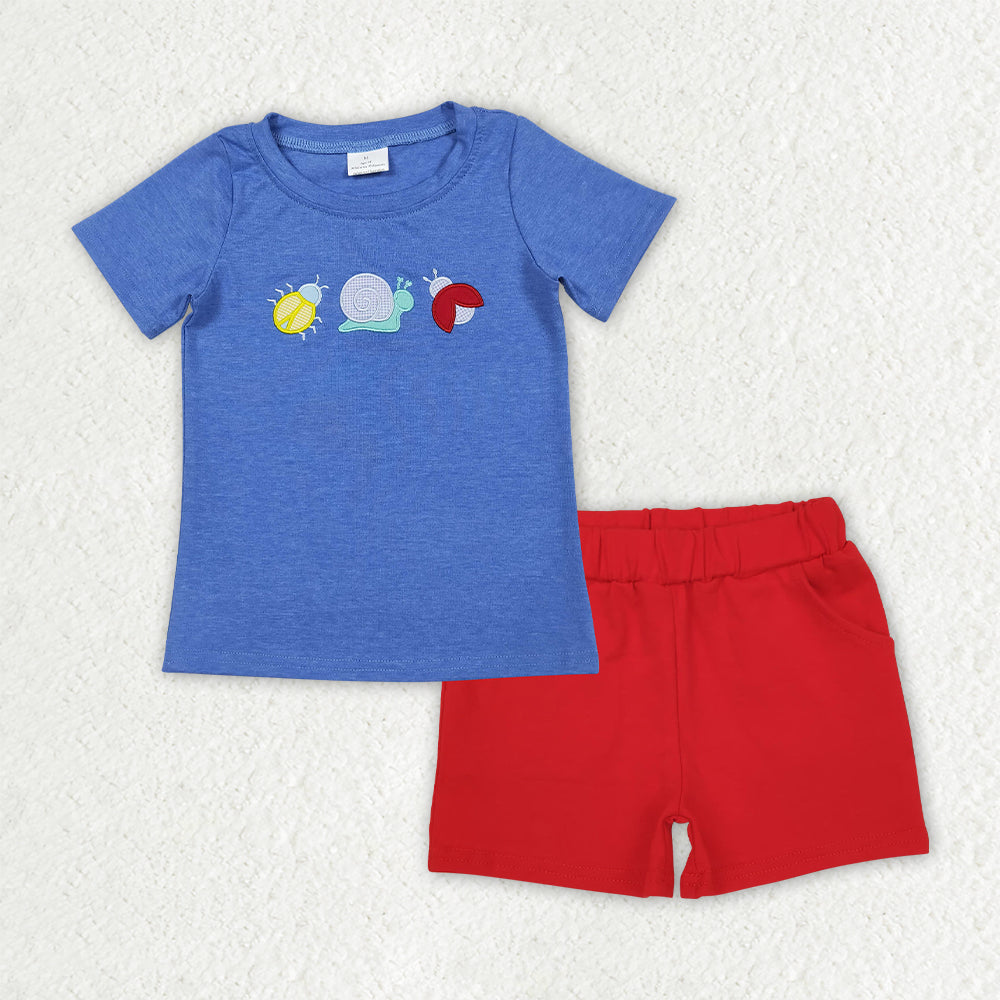 Snail print short sleeve top matching shorts baby boy summer outfit