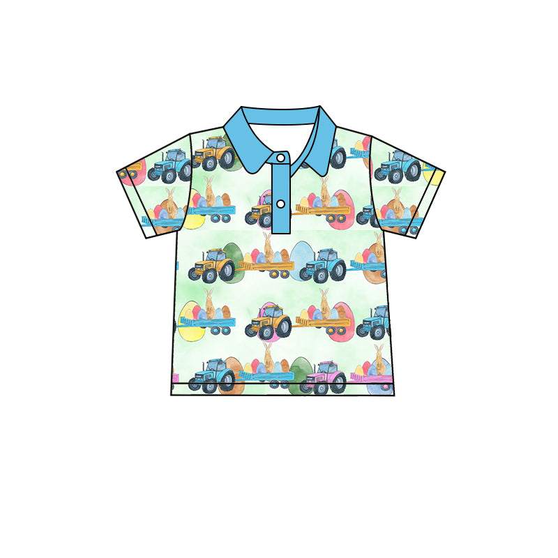 baby boy short sleeve easter tractor egg polo shirt preorder