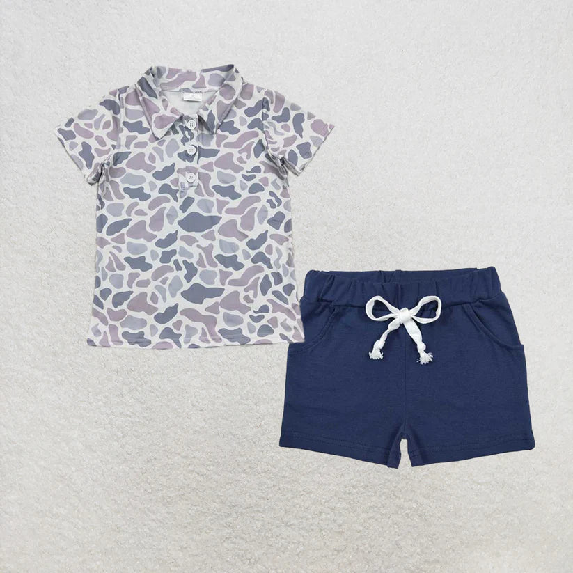Camouflage Short Sleeve Suit Top and shorts BT0597+SS0136