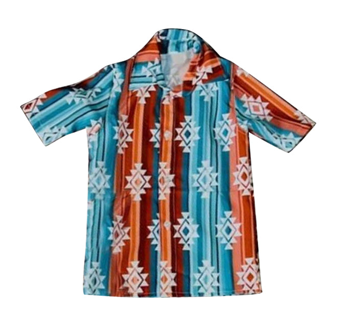 cowboy western aztec short sleeve button down shirt preorder
