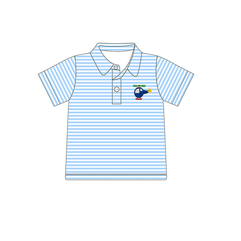 blue stripes short sleeve plane print polo shirt preorder