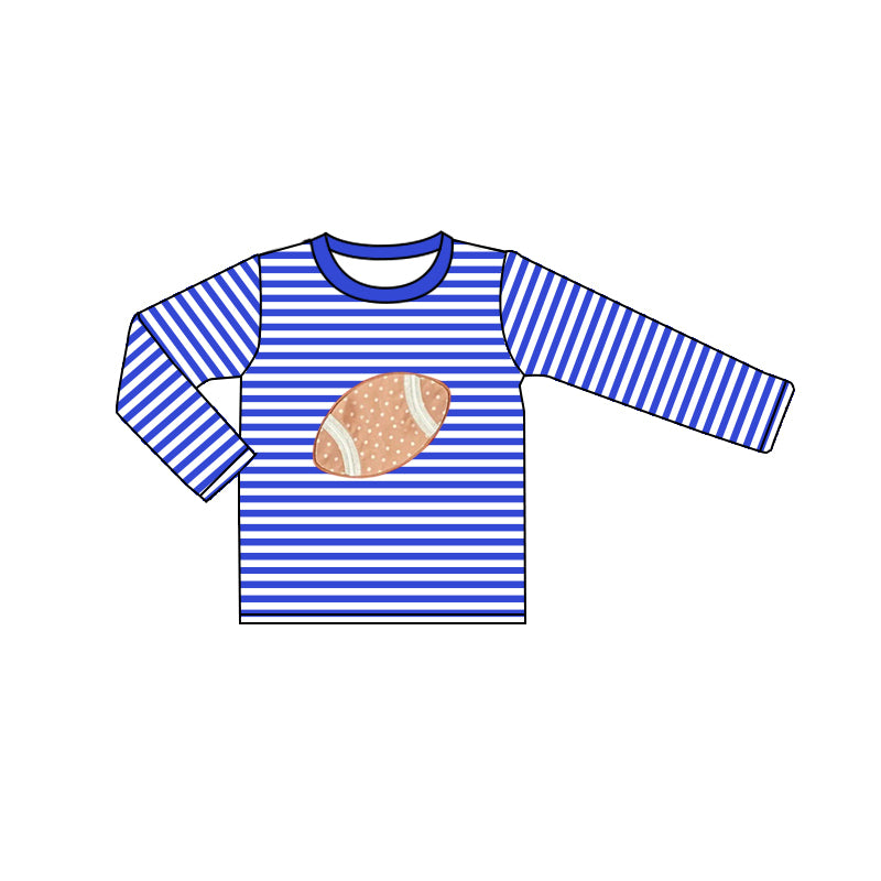 kids football sports game day blue stripes long sleeve top preorder