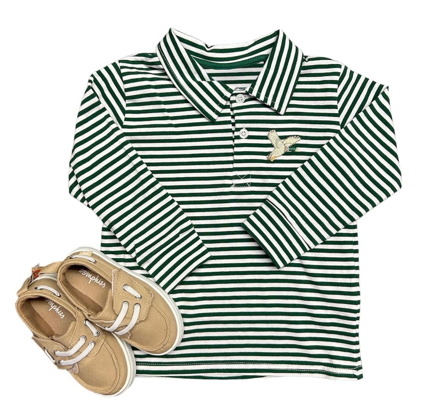 Mallard Duck Green Stripes Polo Top Preorder