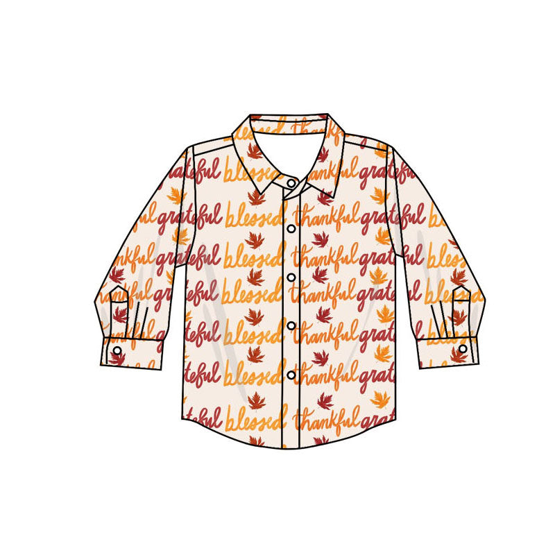 Toddle baby boy Thankful blessed button down long sleeve shirt preorder