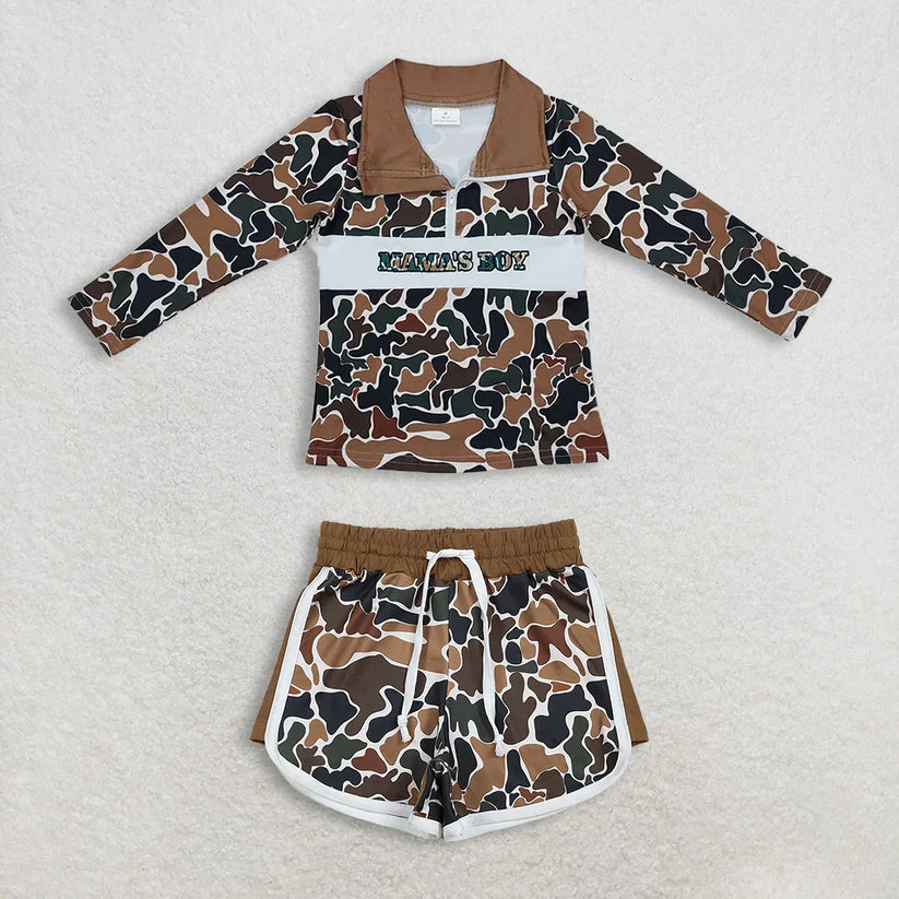 Mamas boy long sleeve top matching shorts boy summer outfit