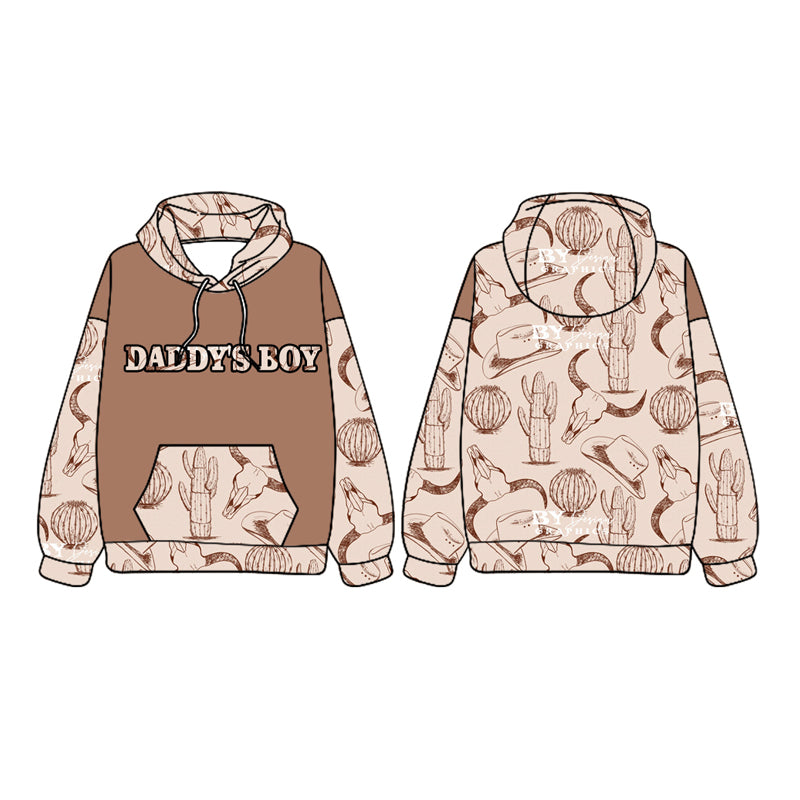 Daddys Boy Western Cactus Cow Long Sleeve Hoodie Pullover Preorder