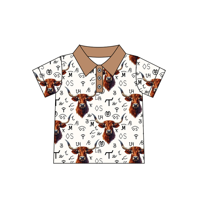 Highland cow baby boy short sleeve polo top preorder