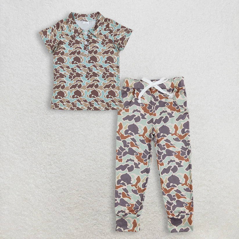 Camo pullover top matching pants boy summer outfit