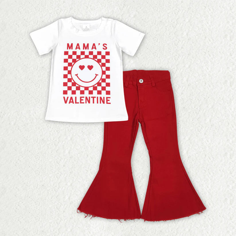 Love top red flare jeans pants Valentines day outfit