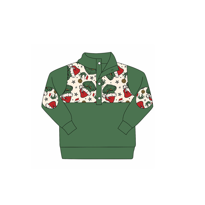 Christmas green face boys long sleeve zip pullover preorder
