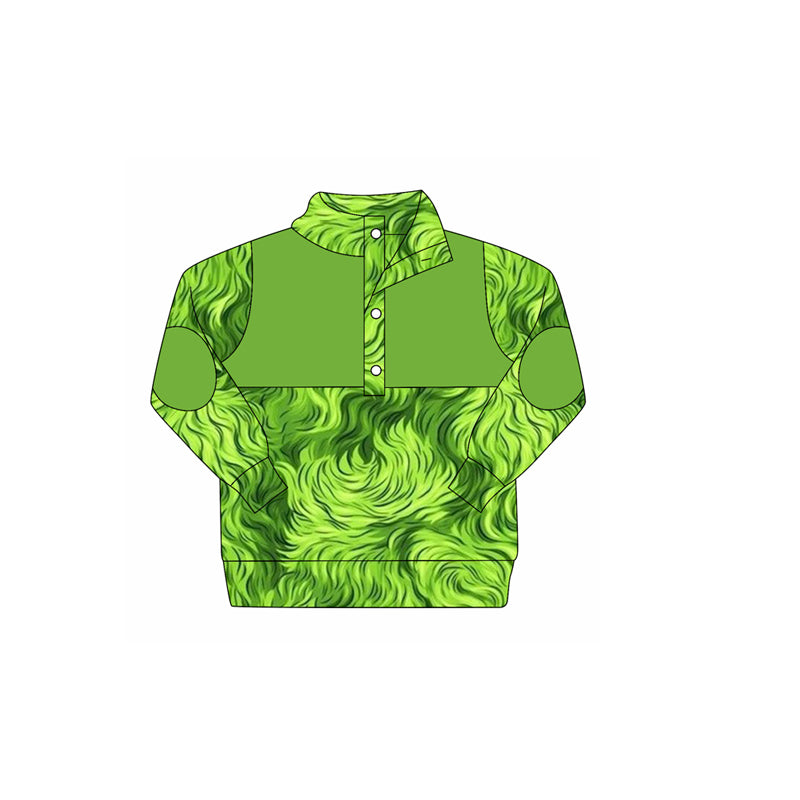 Christmas green face boys long sleeve zip pullover top preorder