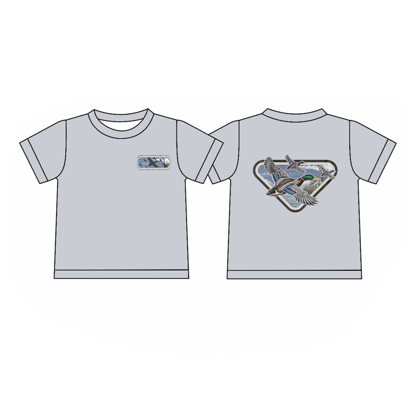 Hunting season duck print kids boy short sleeve grey top preorder