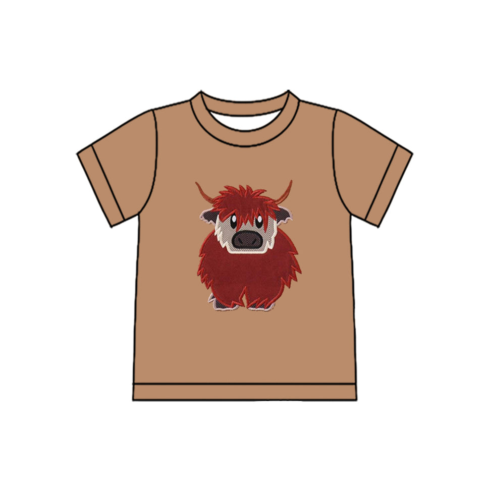 Highland cow baby boy short sleeve shirt preorder