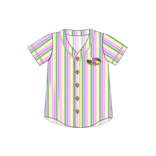 Mardi Gras baby boy short sleeve button top preorder