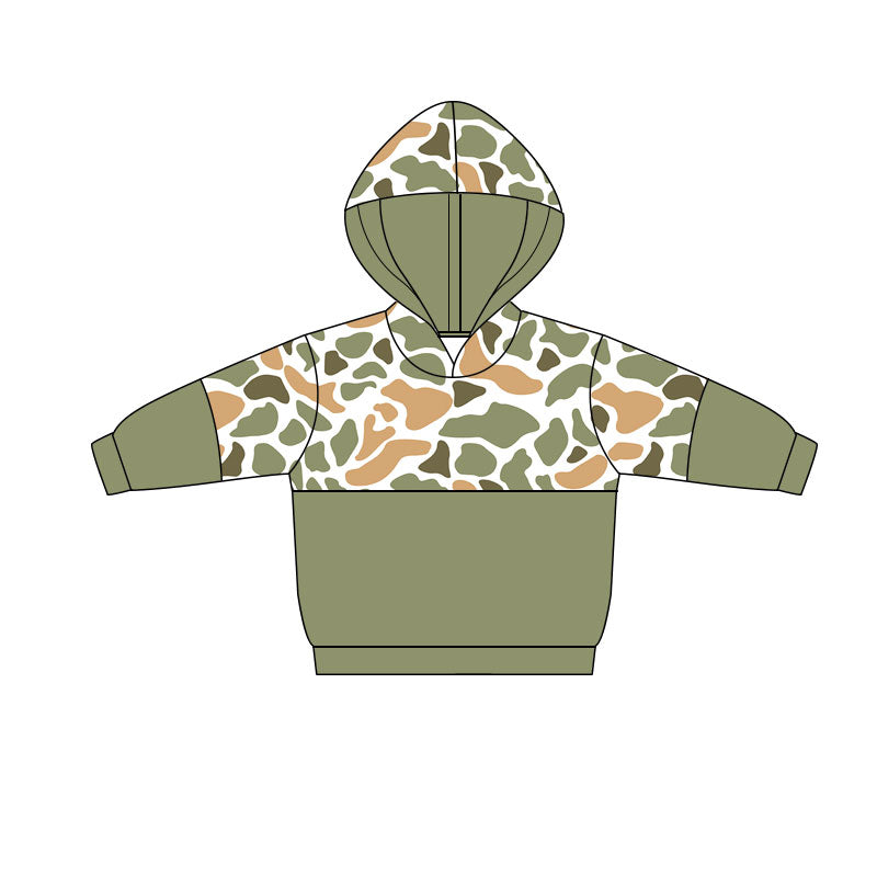 Khaki green camo design kids long sleeve hoodie top preorder