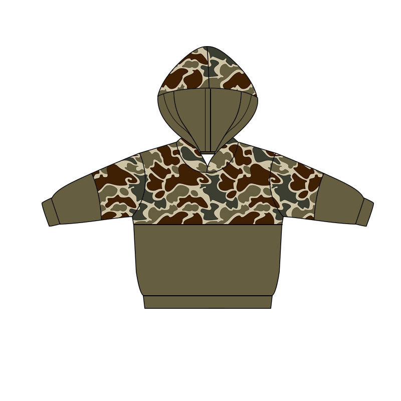 Dark green camo design kids long sleeve hoodie top preorder
