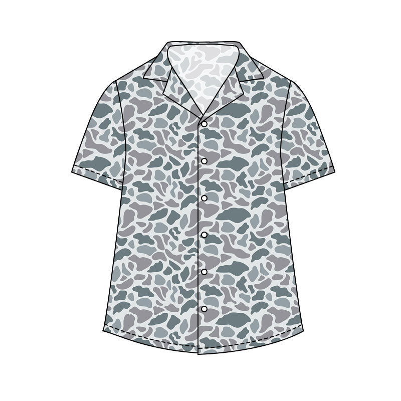 Adult man light grey print short sleeve button shirt top preorder