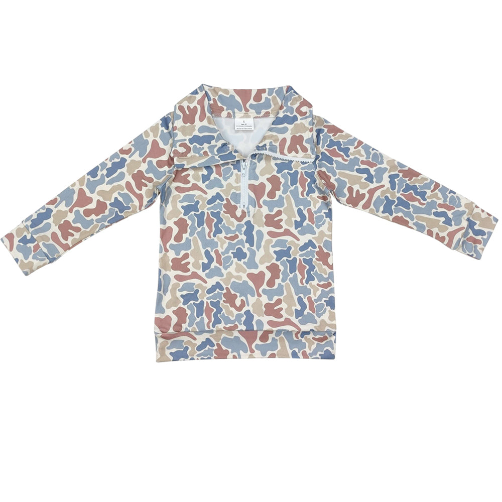 Adult man blue brown camo long sleeve pullover top preorder