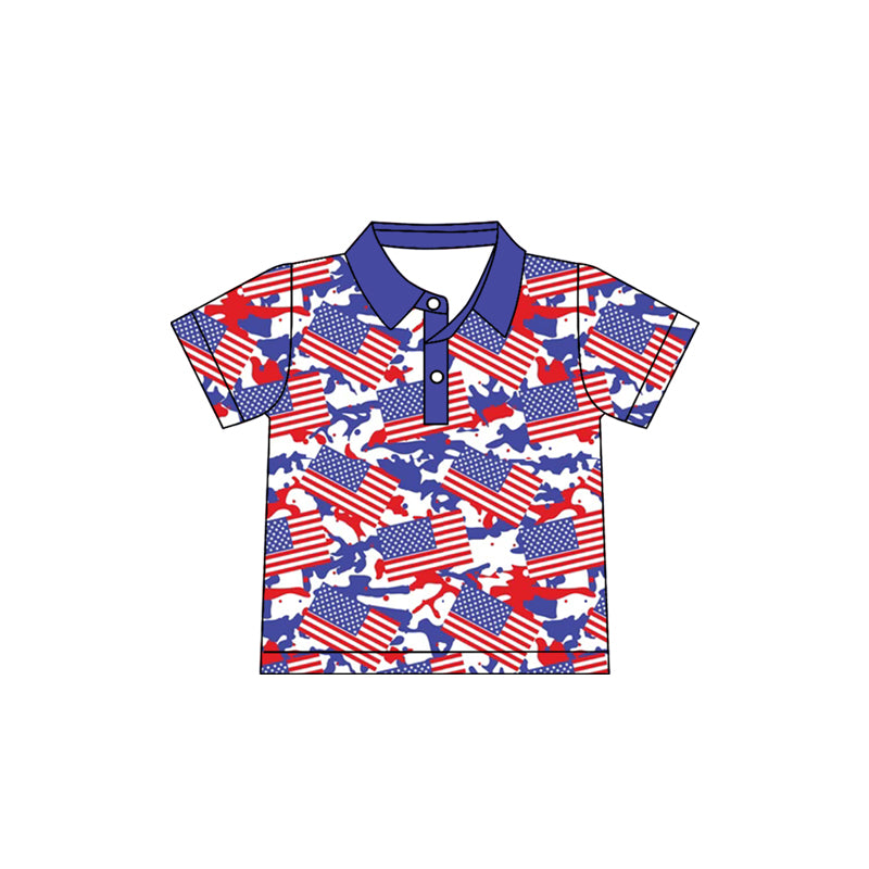 American flag boy short sleeve camo pullover top preorder