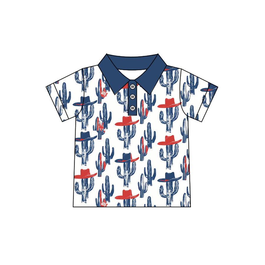 Western cactus design kids short sleeve pullover top preorder