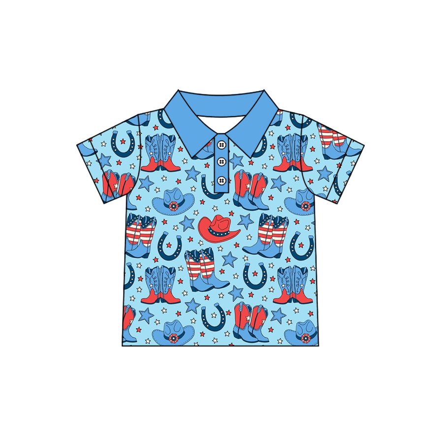 Western july 4th design kids short sleeve pullover top preorder