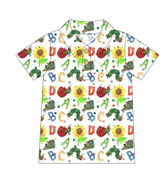 Abc back to school short sleeve button down t-shirt top preorder