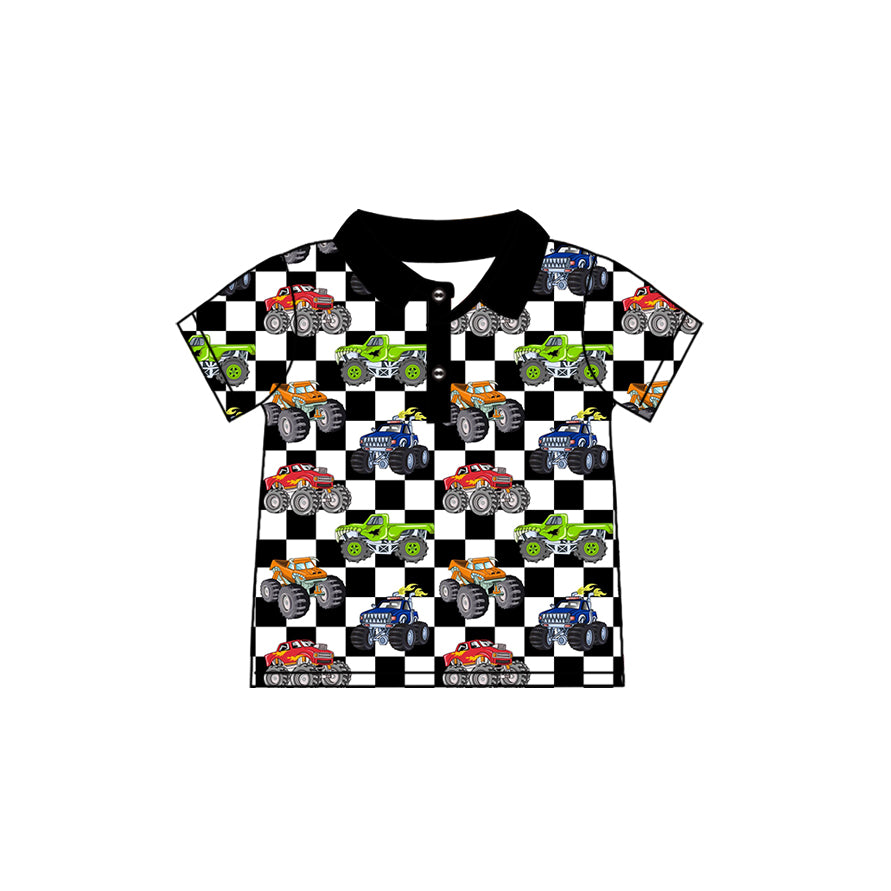 Car checkered design print boy short sleeve pullover top preorder
