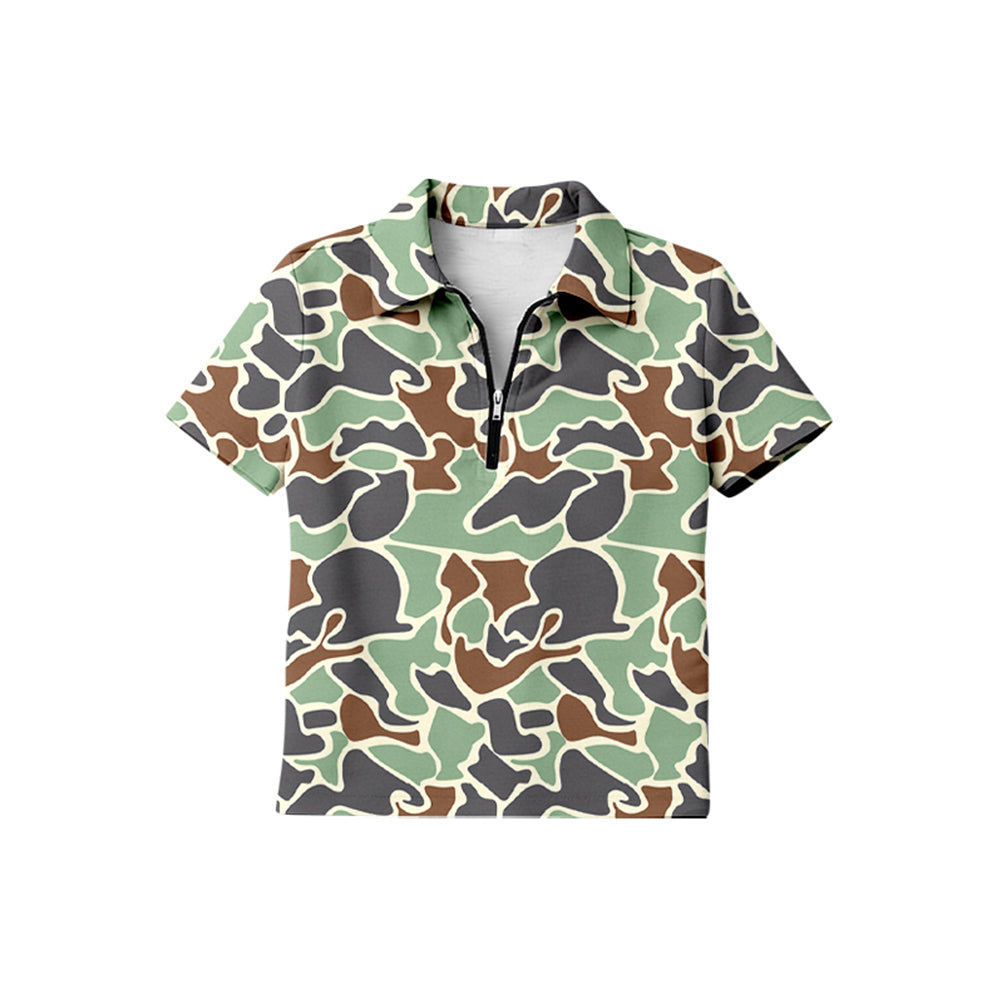 Green Camo design boy short sleeve pullover top preorder