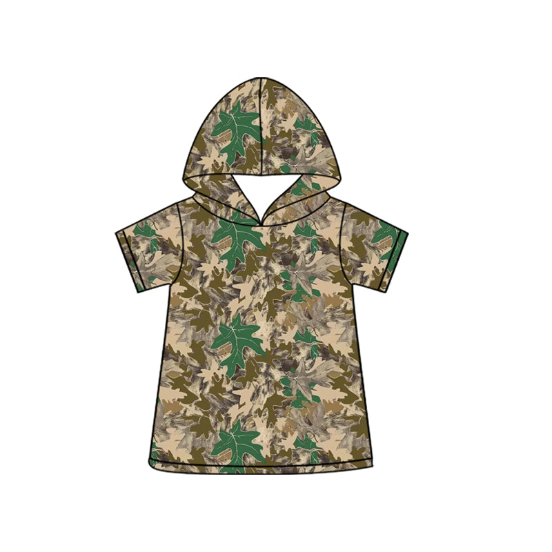 Camo print boy short sleeve hoodie top preorder