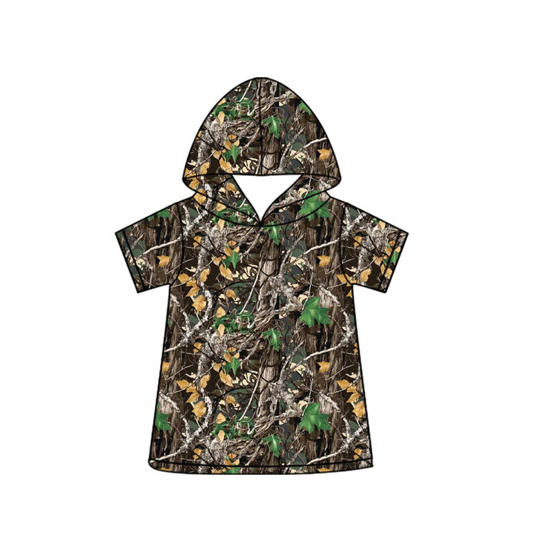 Camo print boy short sleeve hoodie top preorder