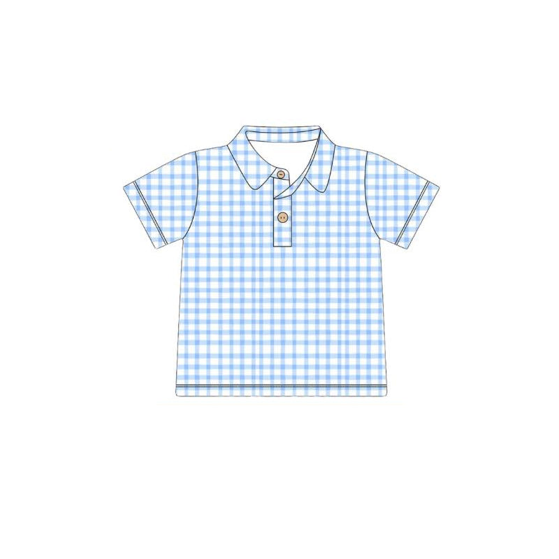 Blue plaid boy short sleeve pullover top preorder