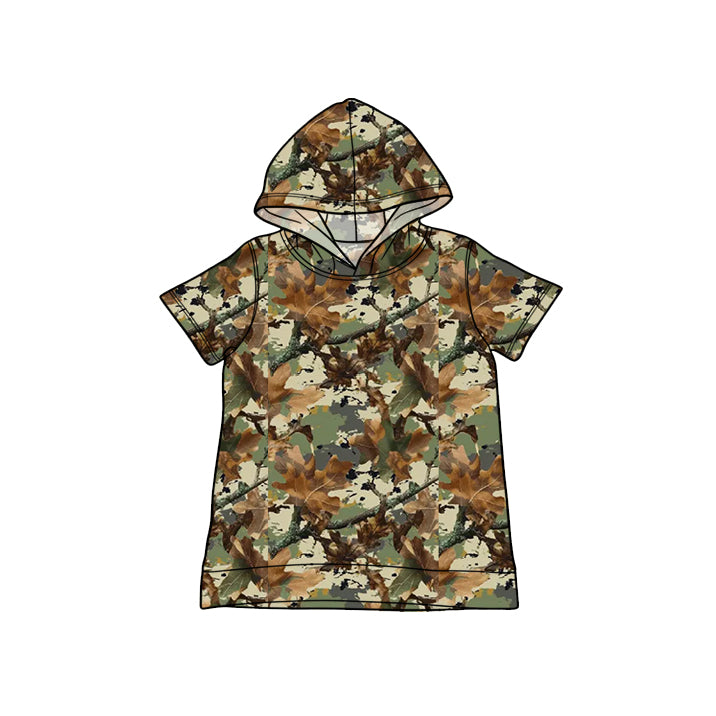 Camo print boy short sleeve hoodie top preorder