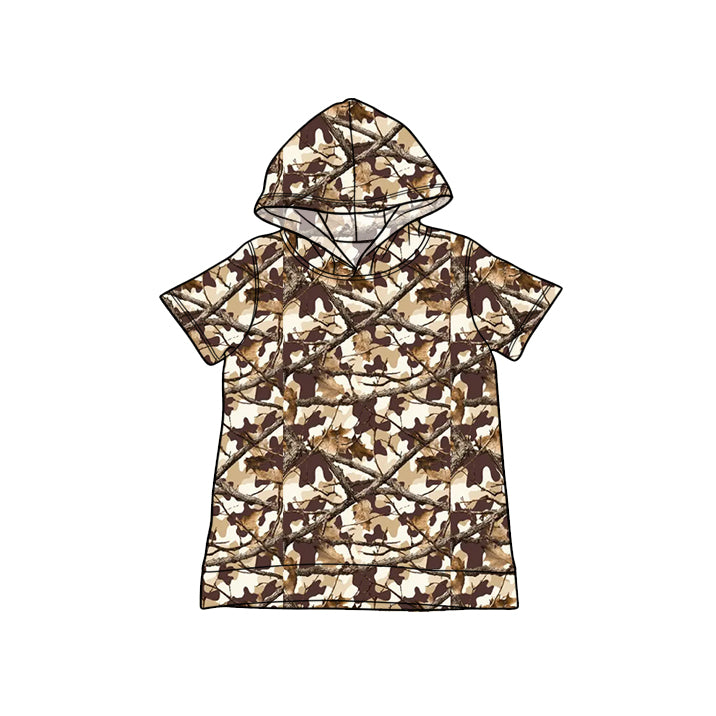 Camo print boy short sleeve hoodie top preorder