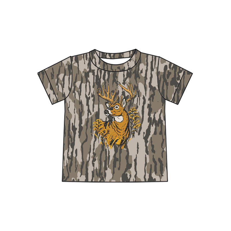 Deer camo print boy short sleeve top preorder