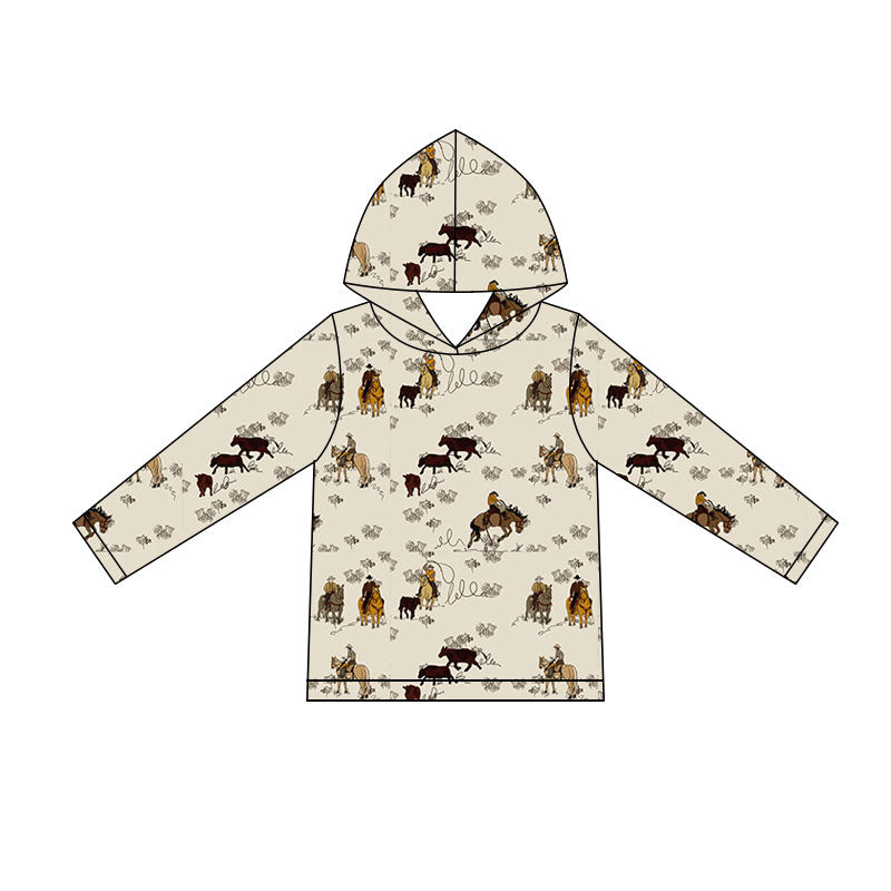 Western rodeo print kids boy long sleeve hoodie top preorder