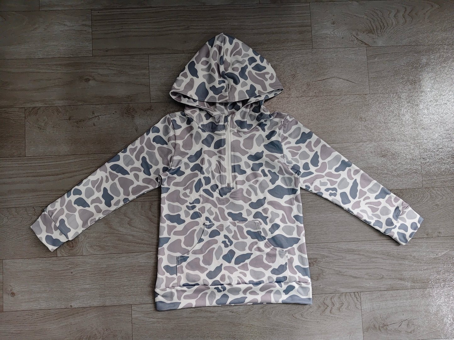 Grey camo print kids boy long sleeve hoodie top preorder
