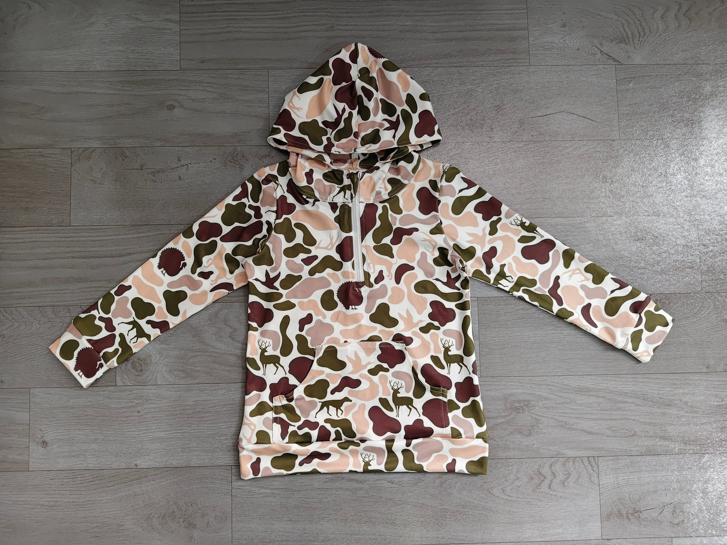 Deer camo print kids boy long sleeve hoodie top preorder