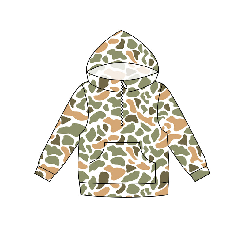 Green orange camo print kids boy long sleeve hoodie top preorder