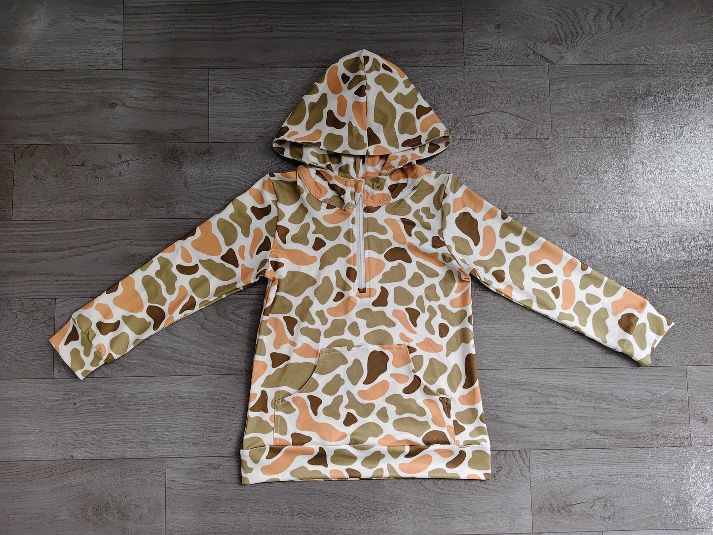 Green orange camo print kids boy long sleeve hoodie top preorder