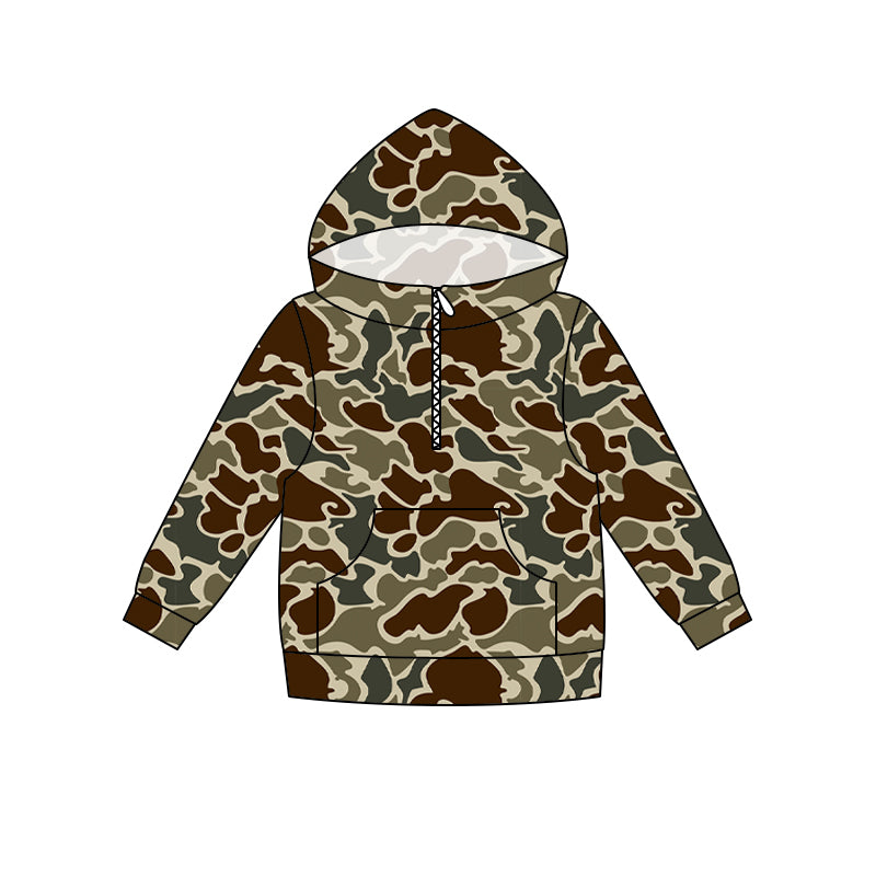 Dark brown camo print kids boy long sleeve hoodie top preorder