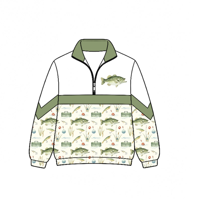 Fishing print kids boy long sleeve pullover top preorder