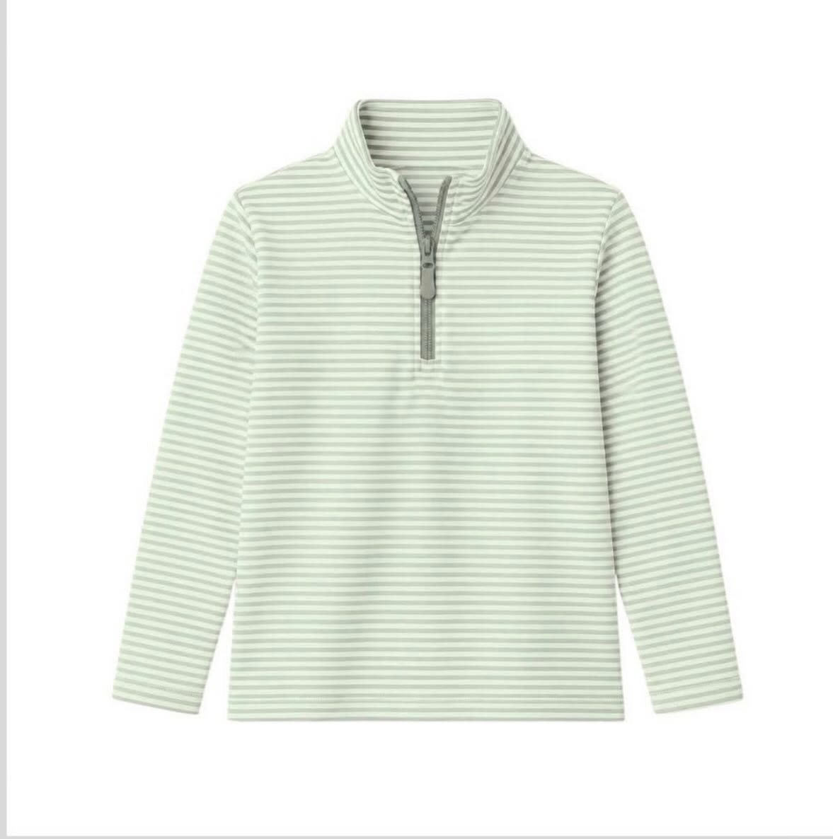 Green stripes kids girls long sleeve zip pullover top preorder